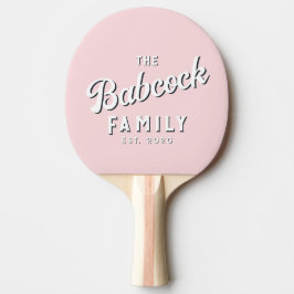 Raquete De Ping Pong Nome e Ano da Família Retro Rosa Sussurro Meados d