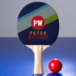 Raquete De Ping Pong Nome e iniciais do jogador do Monograma no moderno<br><div class="desc">Um design moderno e listrado para um tênis mesa,  para personalizar com seu nome e suas iniciais</div>
