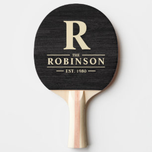Raquete De Ping Pong Nome e Inicial da Família em Madeira Escura Modest