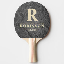 Raquete De Ping Pong Nome e Inicial da Família em Pedra de Granito Escu