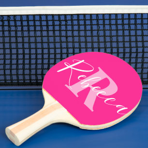 Raquete De Ping Pong Nome e monograma da letra R cor-de-rosa
