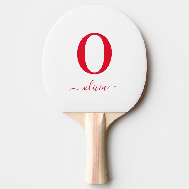 Raquete De Ping Pong Nome em Letra de Monograma Personalizado Branco e  (Frente)