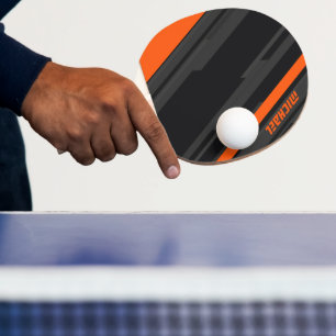 Raquete De Ping Pong Nome Geométrico Laranja Preto Moderno