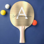 Raquete De Ping Pong Nome inicial do Monograma de Folha Metálica Dourad<br><div class="desc">Pino de Pino de Pino de Folha Metálica,  Dourada de luxo. Este monograma de Ping Pong Paddle pode ser personalizado para incluir seu nome inicial e próprio e fazer um excelente de aniversário feminino ou presente de festa de solteira de casamento.</div>