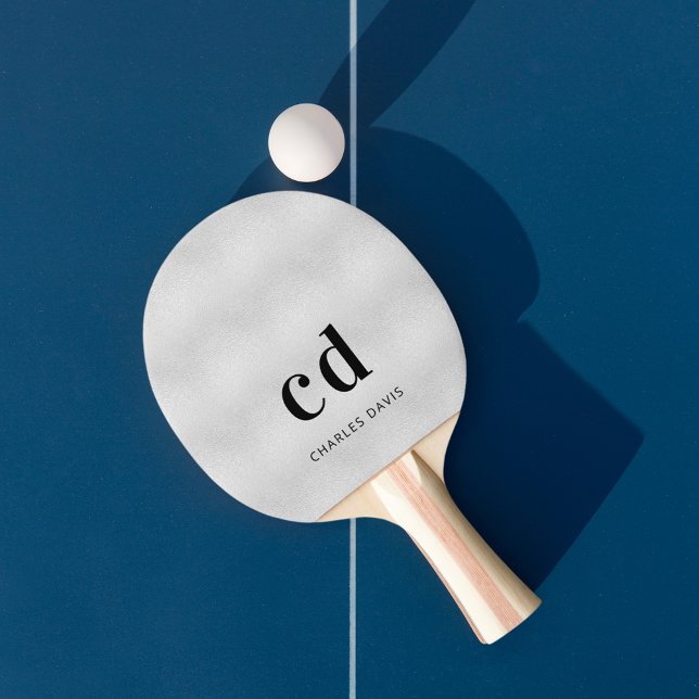 Raquete De Ping Pong Nome minimalista do monograma de prata (Criador carregado)
