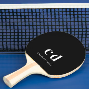 Raquete De Ping Pong Nome mínimo do monograma branco preto