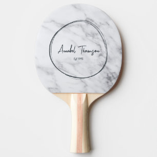 Raquete De Ping Pong Nome Moderno de Mármore Branco Limpo em Círculo De