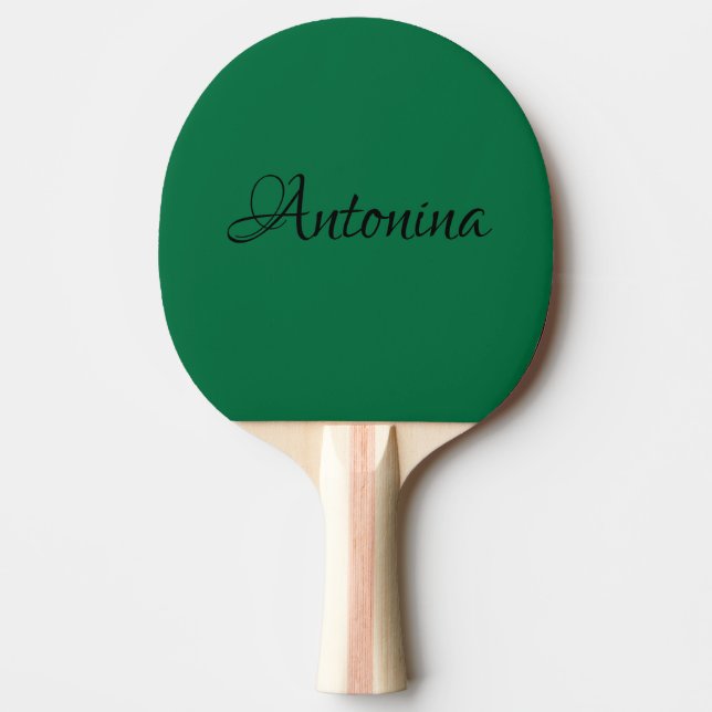 Raquete De Ping Pong Nome Moderno Verde de Garrafa | Tendência minimali (Frente)