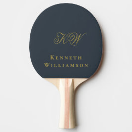Raquete De Ping Pong Nome Monograma Azul Marinho Dourado Minimalista Ho