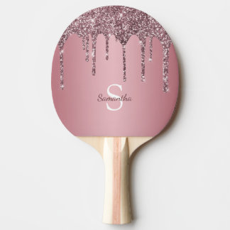 Raquete De Ping Pong Nome Monograma Brilho Rosa Dourado Rosado