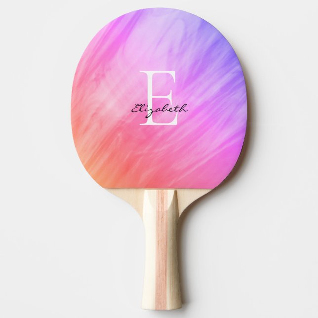 Raquete De Ping Pong Nome Monograma Girly Pink  (Frente)