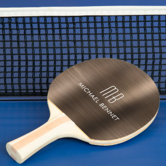 Raquete De Ping Pong Nome Monograma Metálico Marrom Elegante
