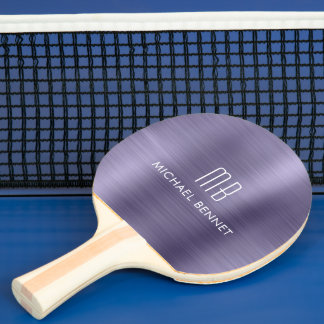 Raquete De Ping Pong Nome Monograma Metálico Roxo Elegante