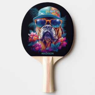 Raquete De Ping Pong Nome Personalizado Cão de Férias Tropicais