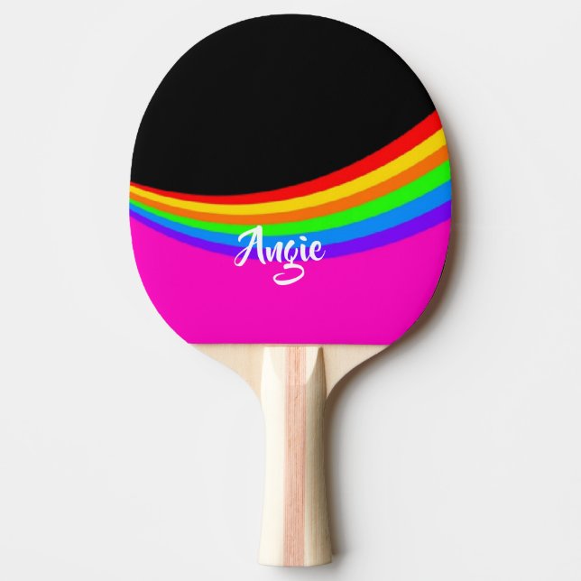 Raquete De Ping Pong Nome personalizado com formato arco-íris (Frente)
