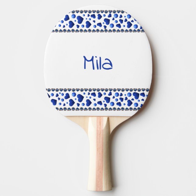 Raquete De Ping Pong Nome personalizado, coração brilhante azul (Frente)