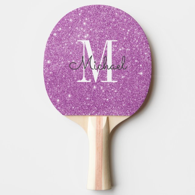 Raquete De Ping Pong Nome Personalizado da Glitter Roxo (Frente)
