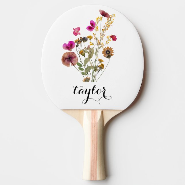 Raquete De Ping Pong Nome Personalizado de Flor Selvagem (Frente)