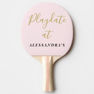 Raquete De Ping Pong Nome Personalizado Divertido Pastel Rosa Dourado M