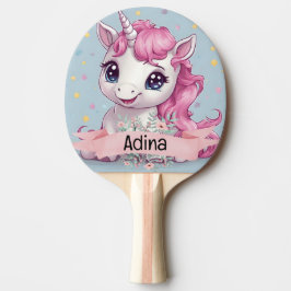 Raquete De Ping Pong Nome Personalizado do Baby Unicorn Stars Rosa Mági