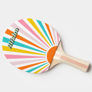 Raquete De Ping Pong Nome Personalizado do Groovy Sun Retro