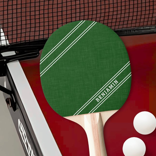 Raquete De Ping Pong Nome Personalizado do Jogador Branco Verde Moderno (Green and White Ping Pong Paddle with Custom Player Name)