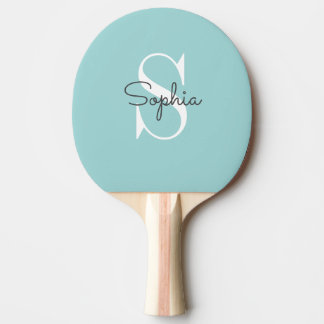 Raquete De Ping Pong Nome Personalizado do Monograma Azul Moderno