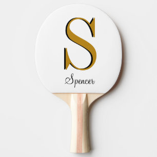 Raquete De Ping Pong Nome Personalizado do Monograma Dourado Inicial