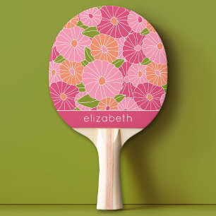 Raquete De Ping Pong Nome Personalizado do Padrão Floral Colorido de Ve