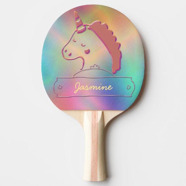 Raquete De Ping Pong Nome Personalizado do Unicorn 3D Holográfico   (Frente)