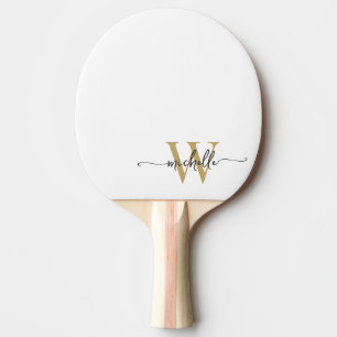Raquete De Ping Pong Nome Personalizado em Grafia Moderna em Ouro Branc