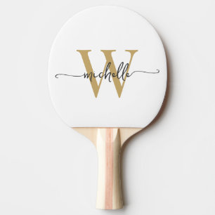Raquete De Ping Pong Nome Personalizado em Grafia Moderna em Ouro Branc