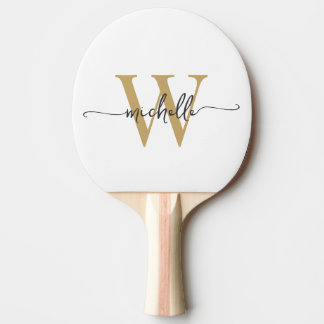Raquete De Ping Pong Nome Personalizado em Grafia Moderna em Ouro Branc