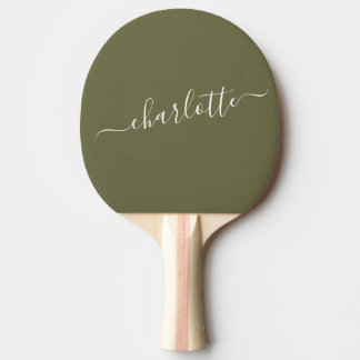 Raquete De Ping Pong Nome Personalizado em Letra Oliva Elegante