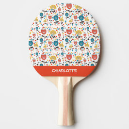 Raquete De Ping Pong Nome Personalizado Floral Colorido do meio século