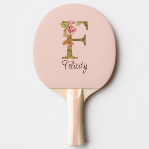 Raquete De Ping Pong Nome Personalizado - Letra F Dourada Folha Esmagad