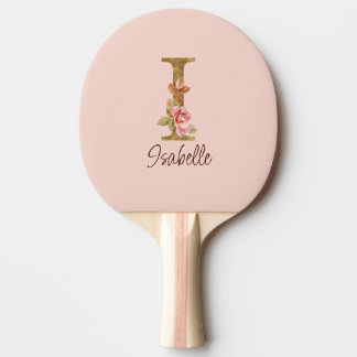 Raquete De Ping Pong Nome Personalizado Letra I Folha Dourada Rosa Bege