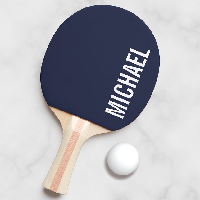 Raquete De Ping Pong Nome Personalizado Mínimo Moderno e marinho Azul (Criador carregado)