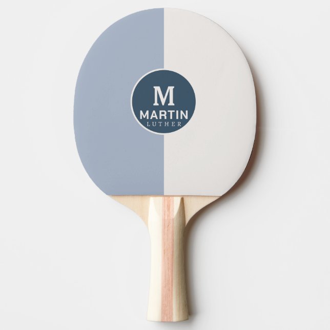 Raquete De Ping Pong Nome Personalizado Moderno Azul Branco (Frente)