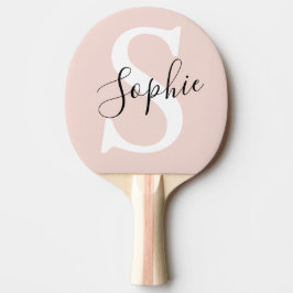 Raquete De Ping Pong Nome Personalizado Moderno Monograma Pastel Rosa