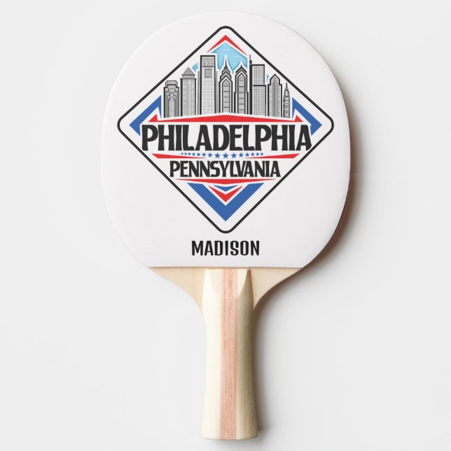 Raquete De Ping Pong Nome Personalizado Philadelphia Pensilvânia (Frente)