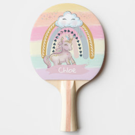 Raquete De Ping Pong Nome Personalizado 🦄 Rainbow Unicorn Girl