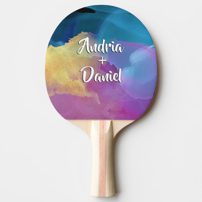 Raquete De Ping Pong Nomes de casais em Texto de Pincel Branco, Arte de (Frente)