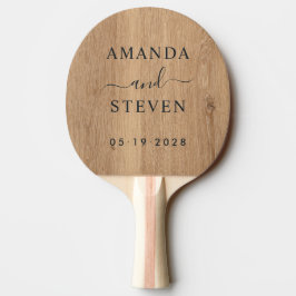 Raquete De Ping Pong Nomes de Casal em Madeira de Teca Clara com Data d