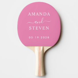 Raquete De Ping Pong Nomes de Casal Rosa com Data de Casamento