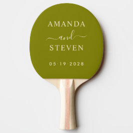 Raquete De Ping Pong Nomes de Casal Warm Olive com Data de Casamento