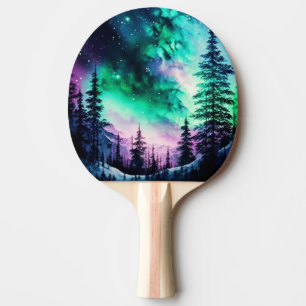 Raquete De Ping Pong Norte Celestial Aurora Borealis Acende Vívido