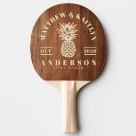 Raquete De Ping Pong Noz Rústica Madeira Tropical Abacaxi Casamento
