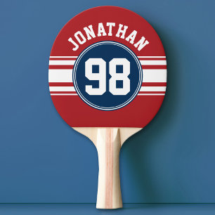 Raquete De Ping Pong Número de Nome do Marinho Azul e Stripes Vermelhas