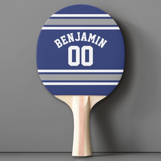 Raquete De Ping Pong Número de Nome Personalizado de Jersey Blue and Si (Custom Ping Pong Paddle with a Sports Theme)